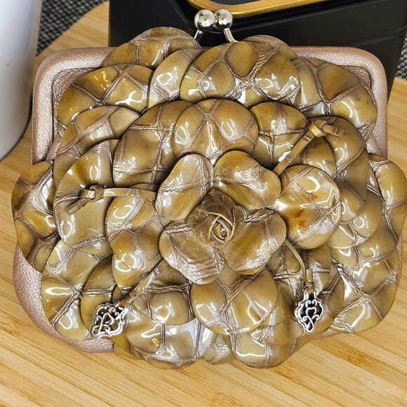 Brighton Roselie Shine Patent Flower Coin Purse, Bronze